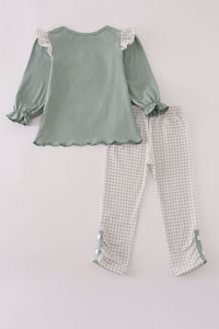 Sage turkey french knot ruffle pants set