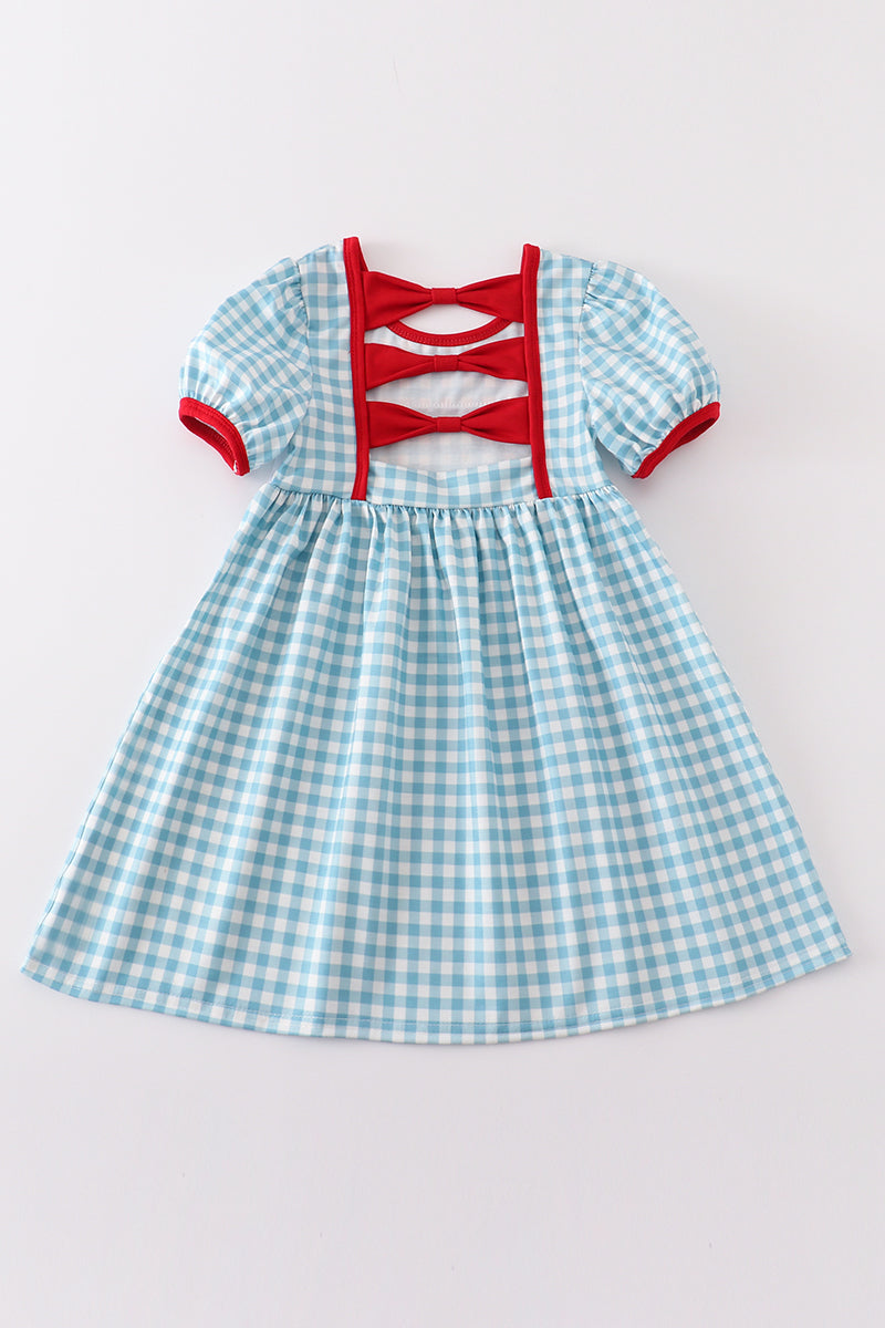 Blue plaid farm embroidery dress