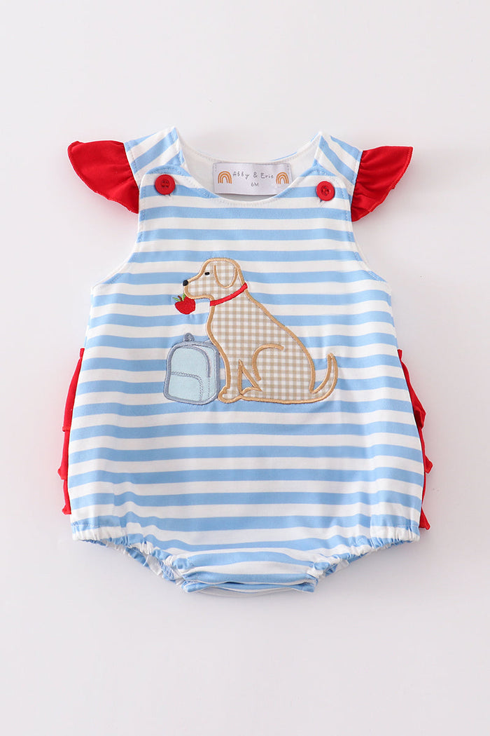 Blue stripe dog applique bubble