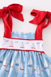 Blue sailboat embroidery dress