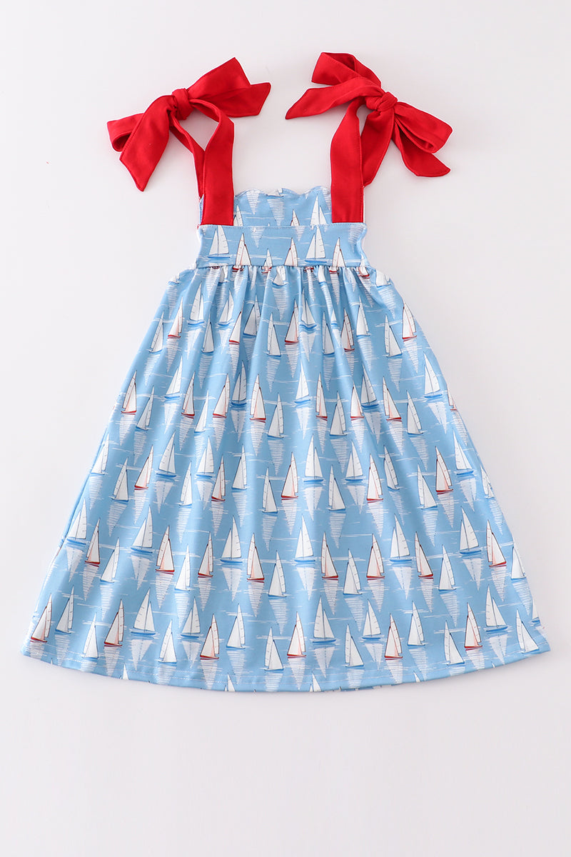 Blue sailboat embroidery dress