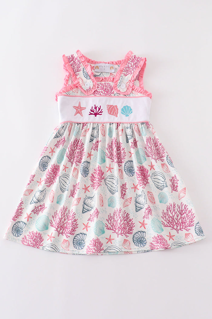 Pink shell embroidery dress