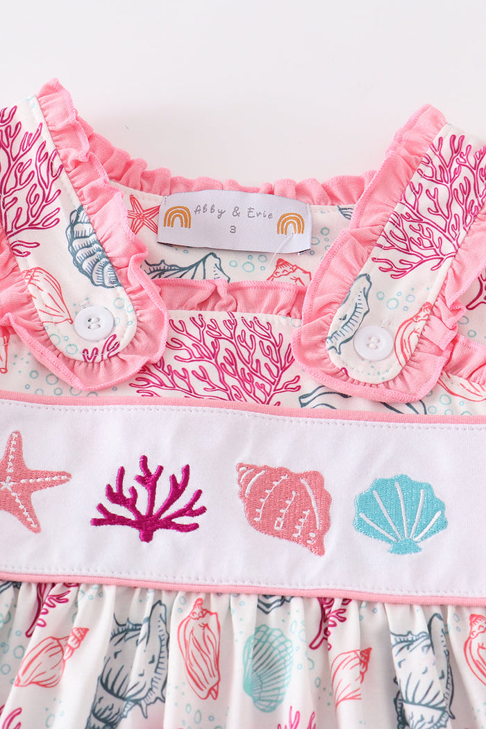 Pink shell embroidery dress