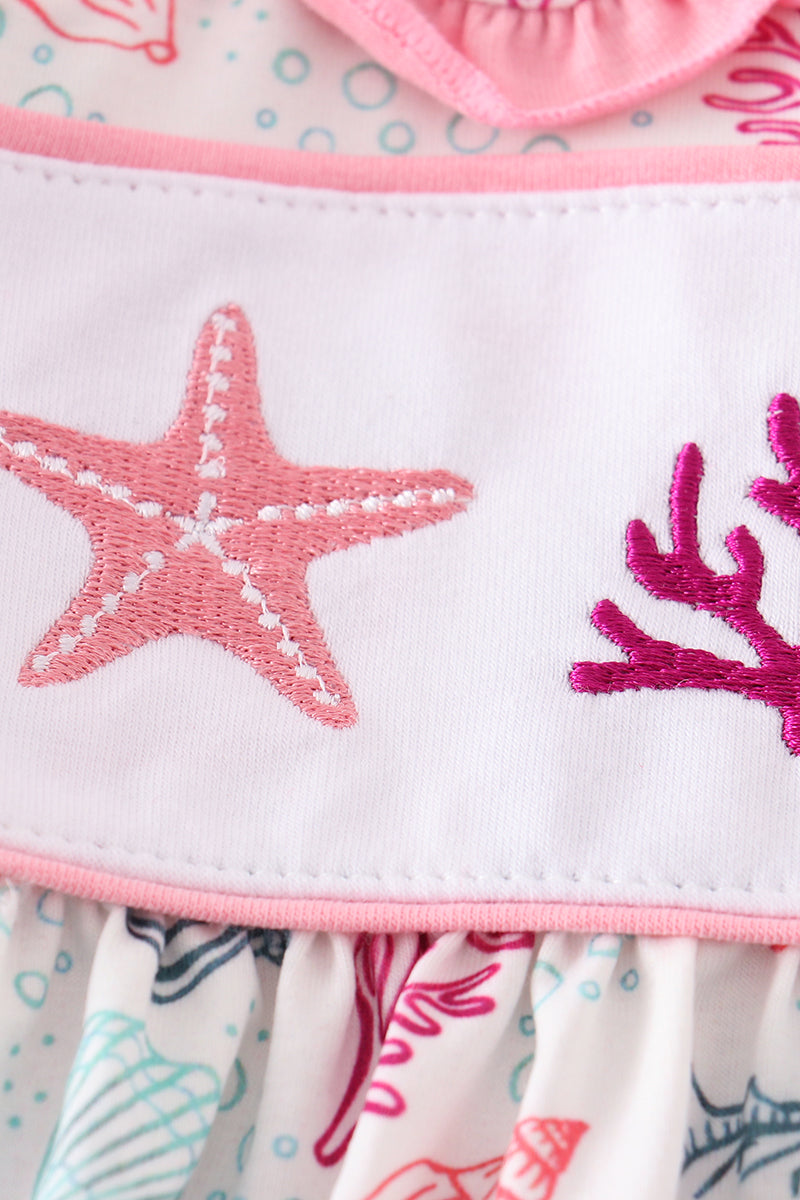 Pink shell embroidery dress