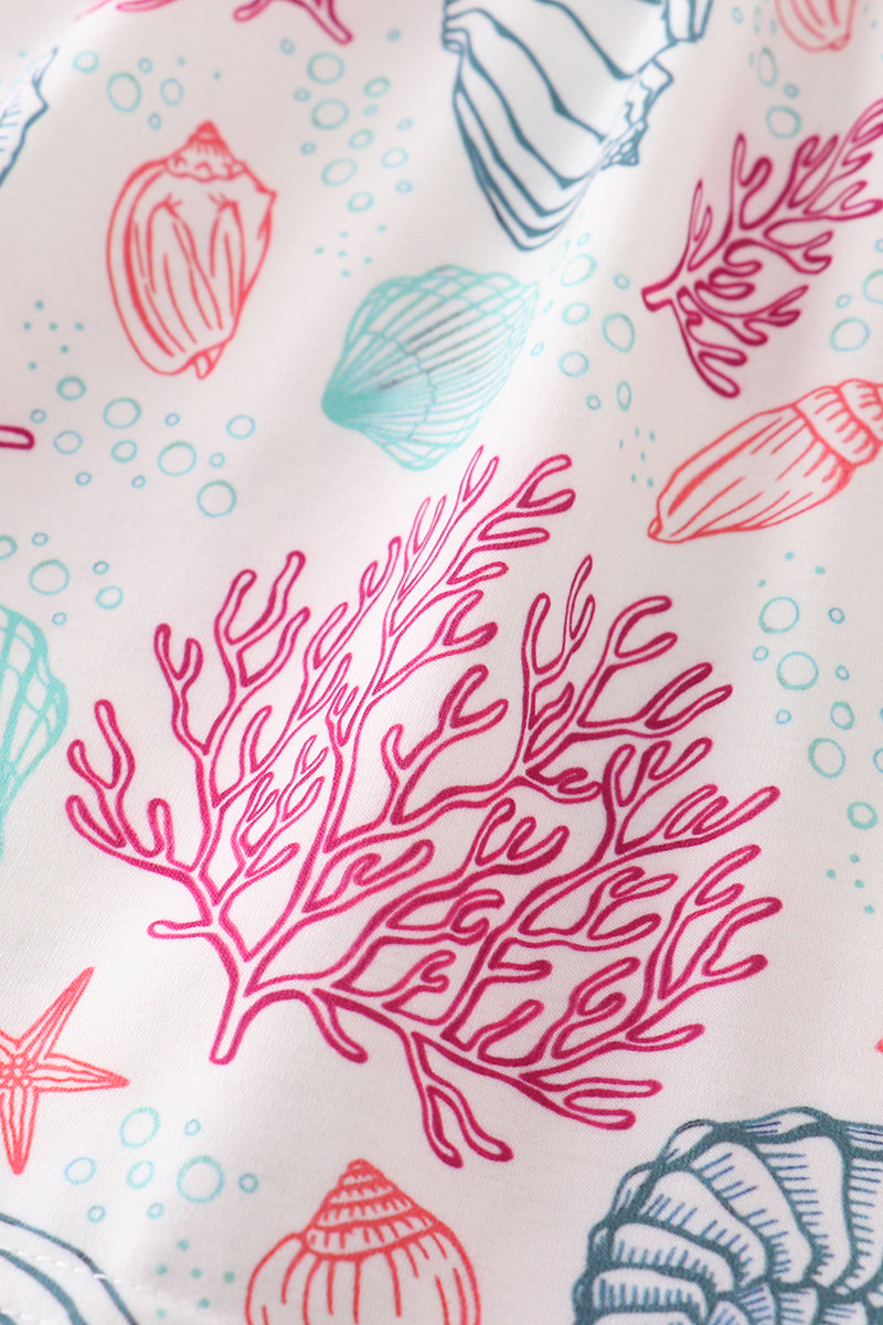 Pink shell embroidery dress