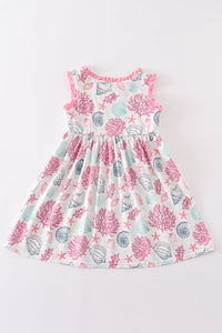 Pink shell embroidery dress