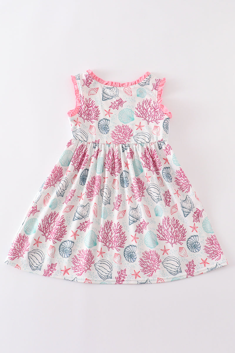 Pink shell embroidery dress