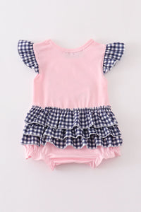 Pink fishing puppy applique girl bubble