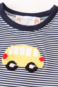 Navy bus french knot boy set