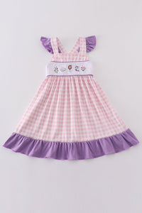 Purple cartoon embroidery girl dress