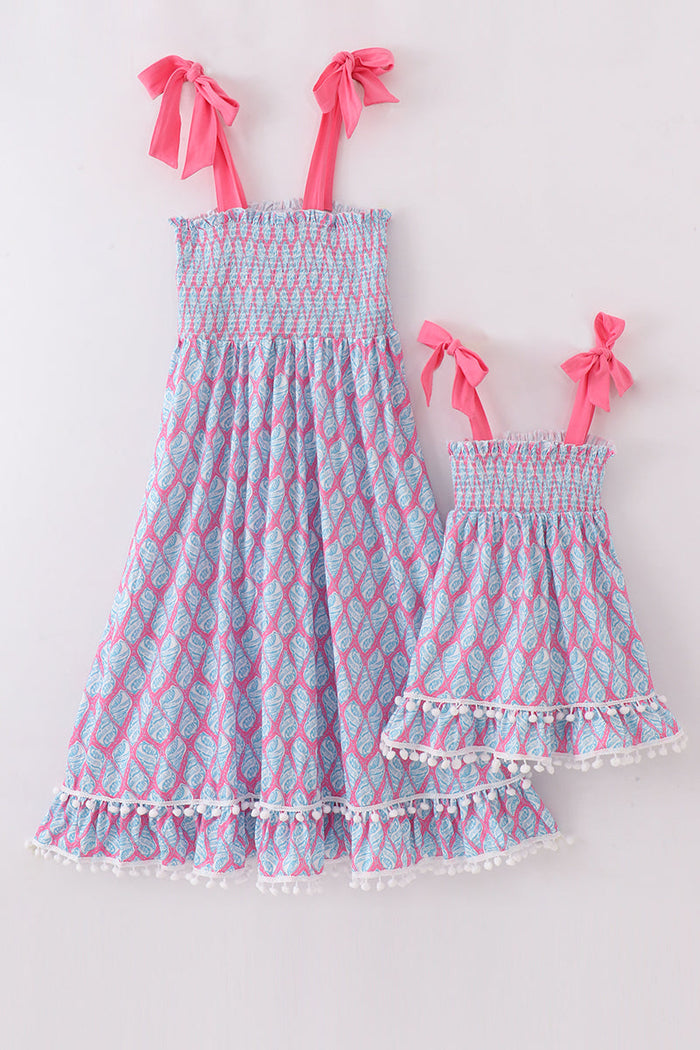 Blue ribbon lace charm smocked mom&me dress