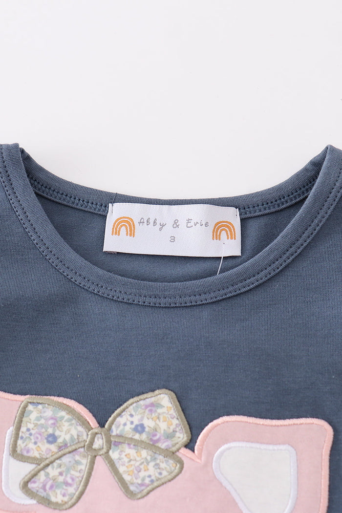 Pig floral print applique girl set