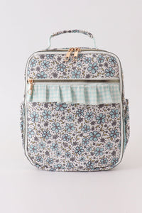 Green floral ruffle lunch bag