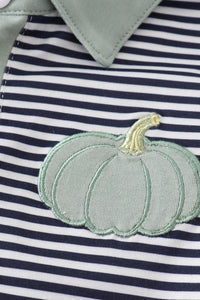 Sage pumpkin embroidery stripe boy set