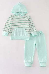 Green stripe boy hoodie set