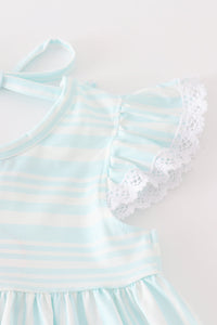 Blue stripe ruffle girl set