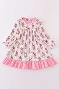 Pink stripe character print girl gown