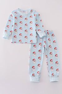 Blue christmas santa claus unisex pajamas set