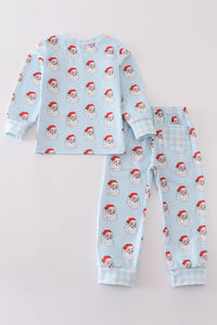 Blue christmas santa claus unisex pajamas set