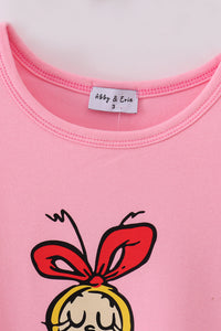 Pink character print girl dress