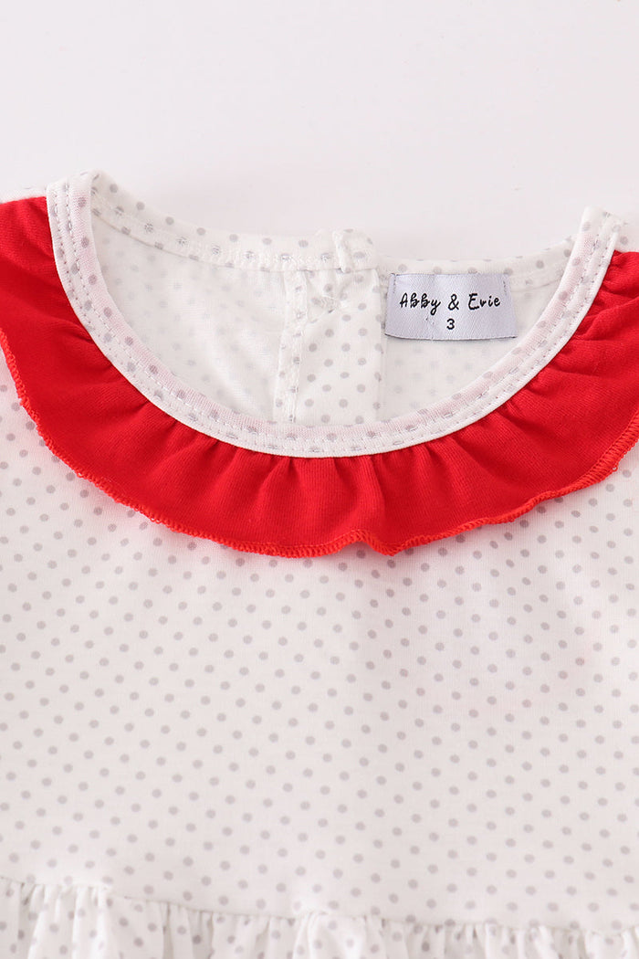 Valentine's day character applique polkadot dress