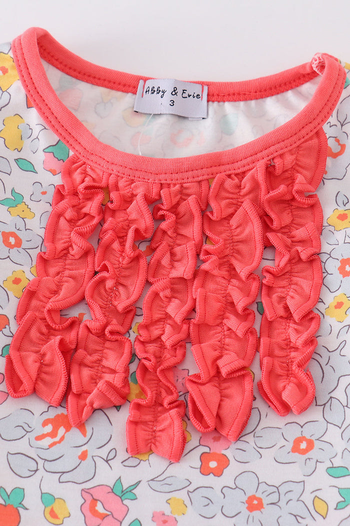 Pink floral print girl pajamas set