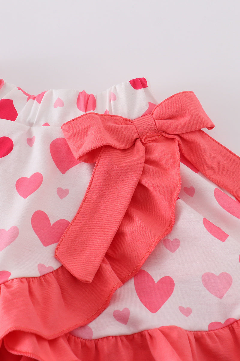 Pink valentine heart ruffle girl skirt set