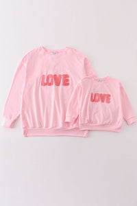 Pink valentine's day love french knot mom&me top