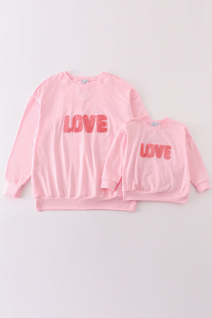 Pink valentine's day love french knot mom&me top