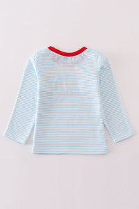 Blue stripe heart french knot boy top