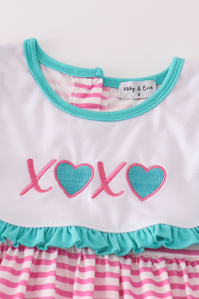 Pink heart embroidery girl set