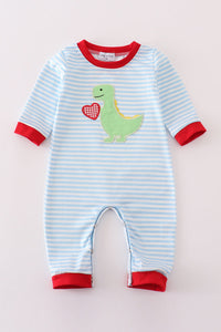 Blue dinosaur heart applique boy romper