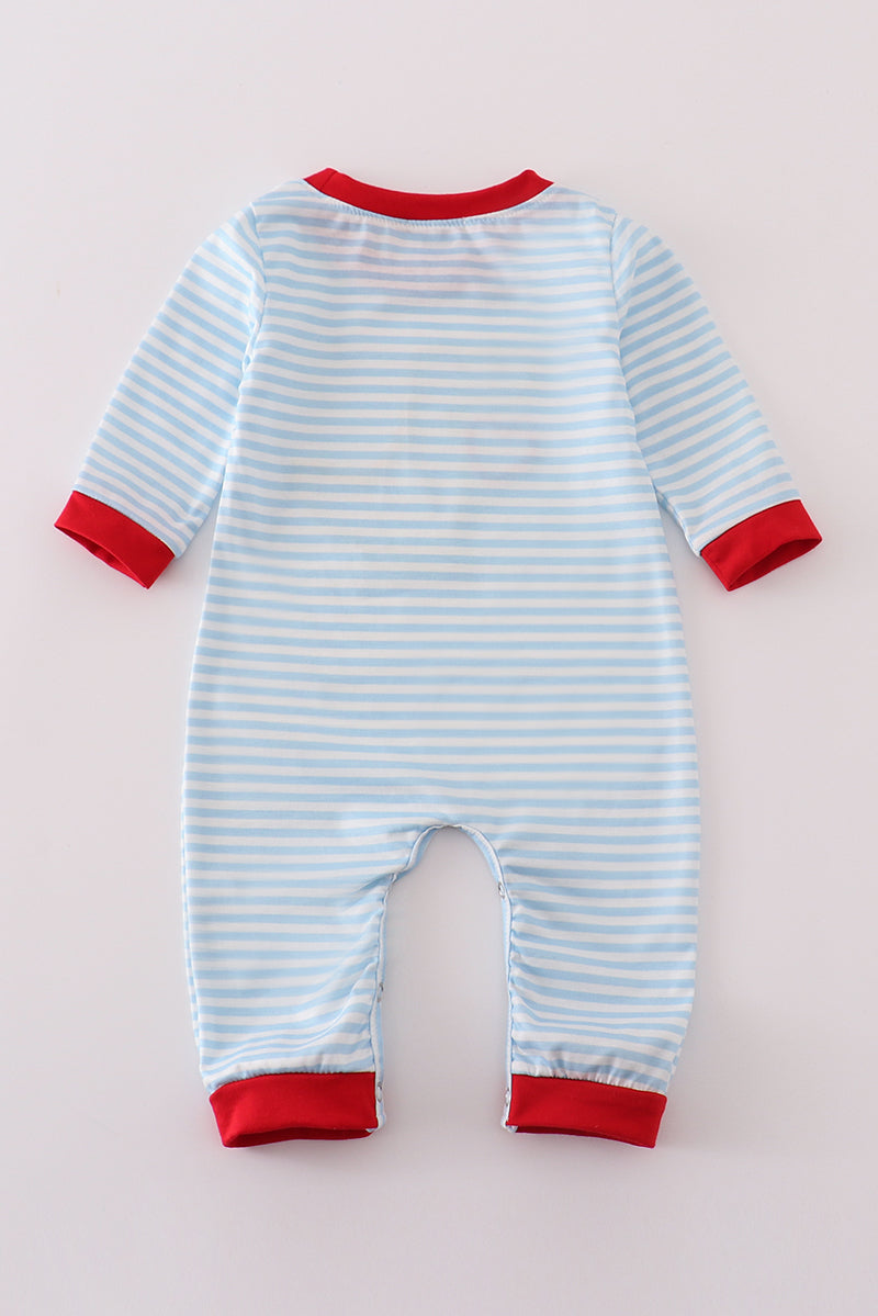 Blue dinosaur heart applique boy romper