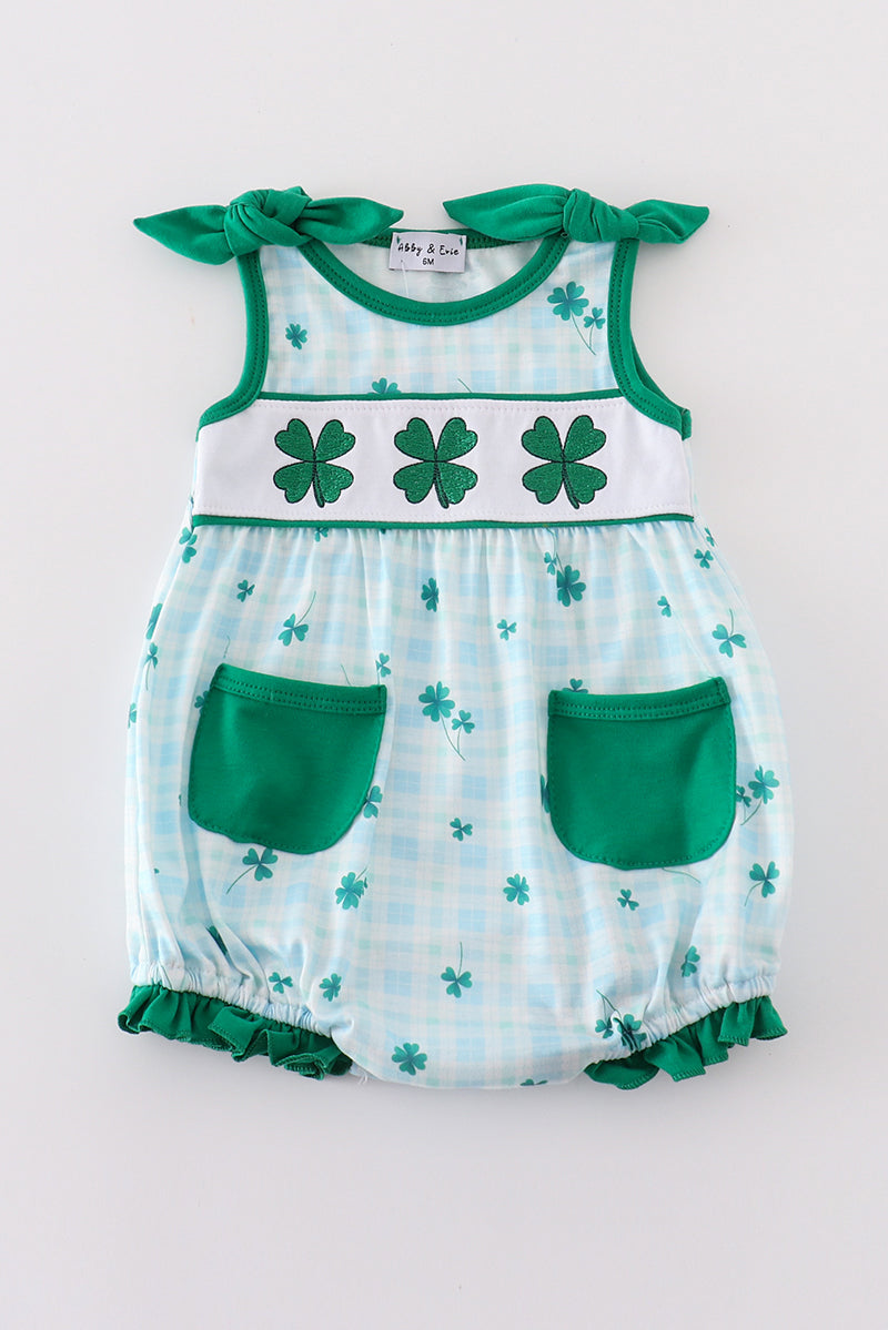 Green lucky clover embroidery girl bubble