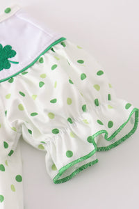 Green lucky clover embroidery girl bloomer set