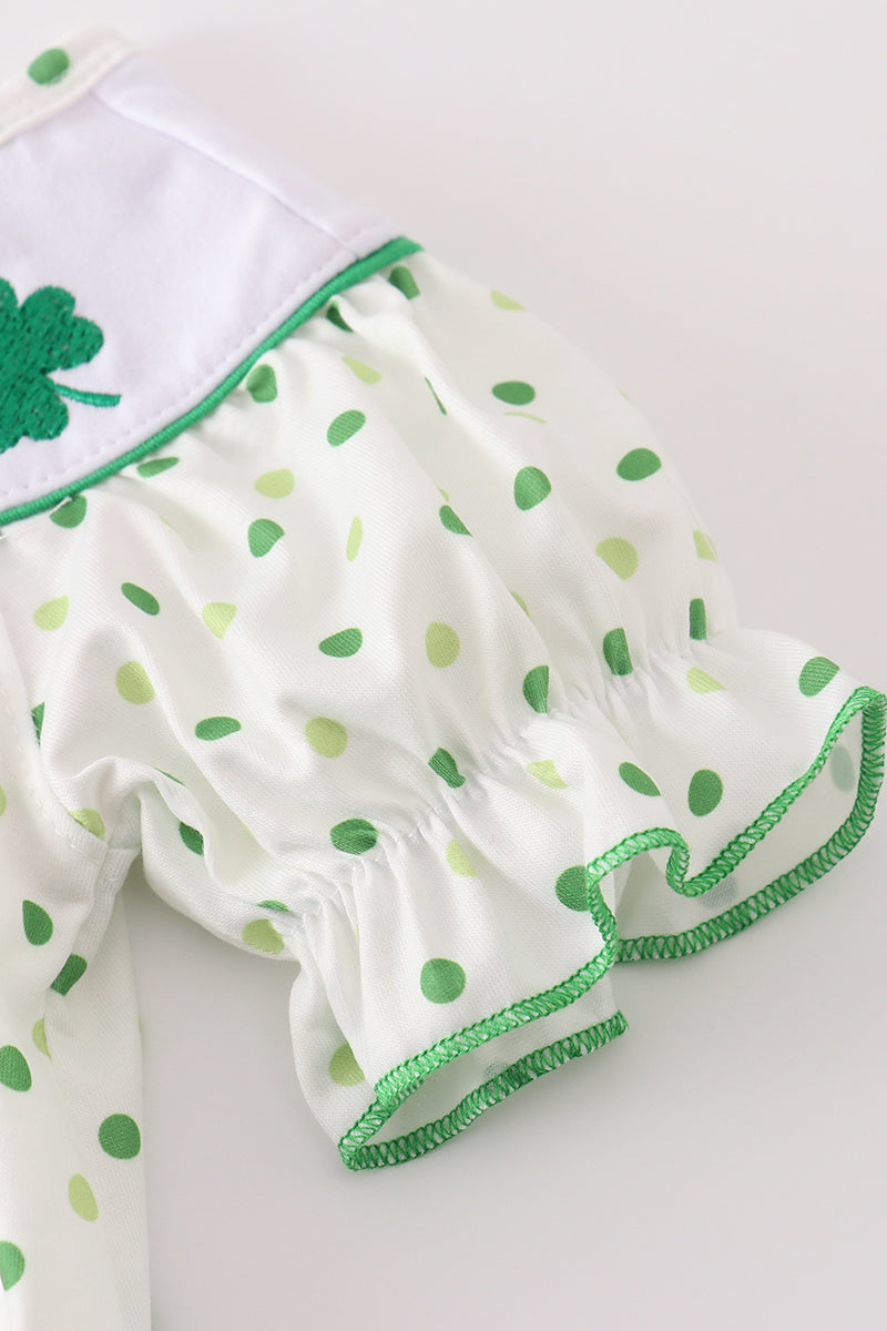 Green lucky clover embroidery girl bloomer set