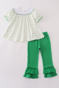 Green lucky clover embroidery girl set