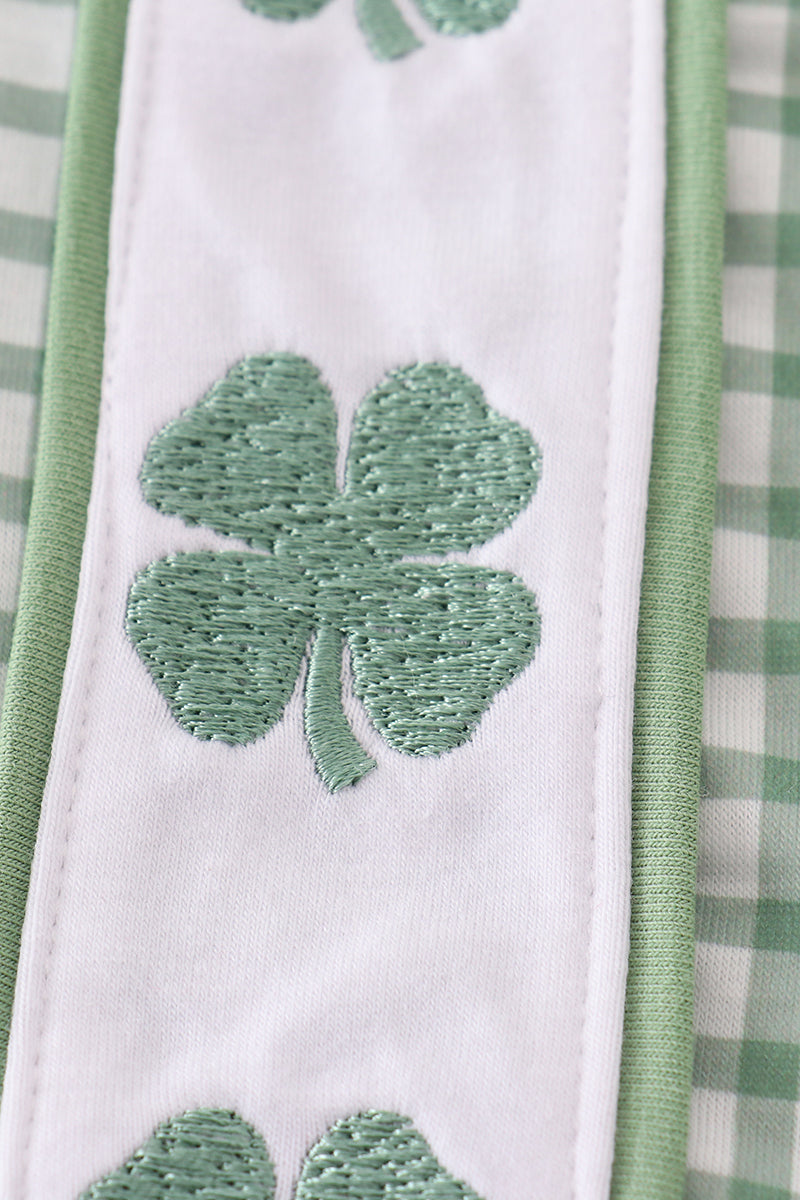 Green clover embroidery boy romper