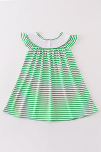 Green stripe lucky charm french knot girl dress