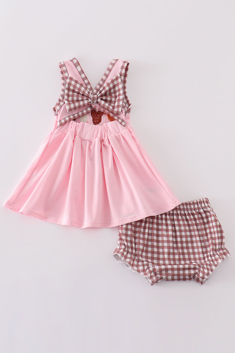 Pink character ice cream french knot girl bloomer set