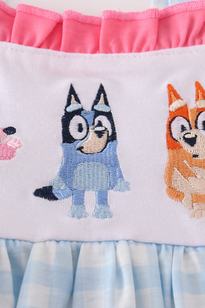 Blue character embroidery shorts set