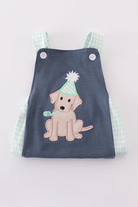Navy puppy birthday applique boy bubble