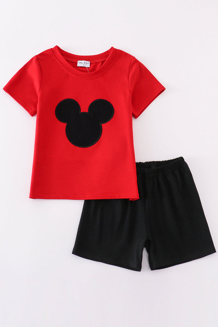 Red character applique boy set