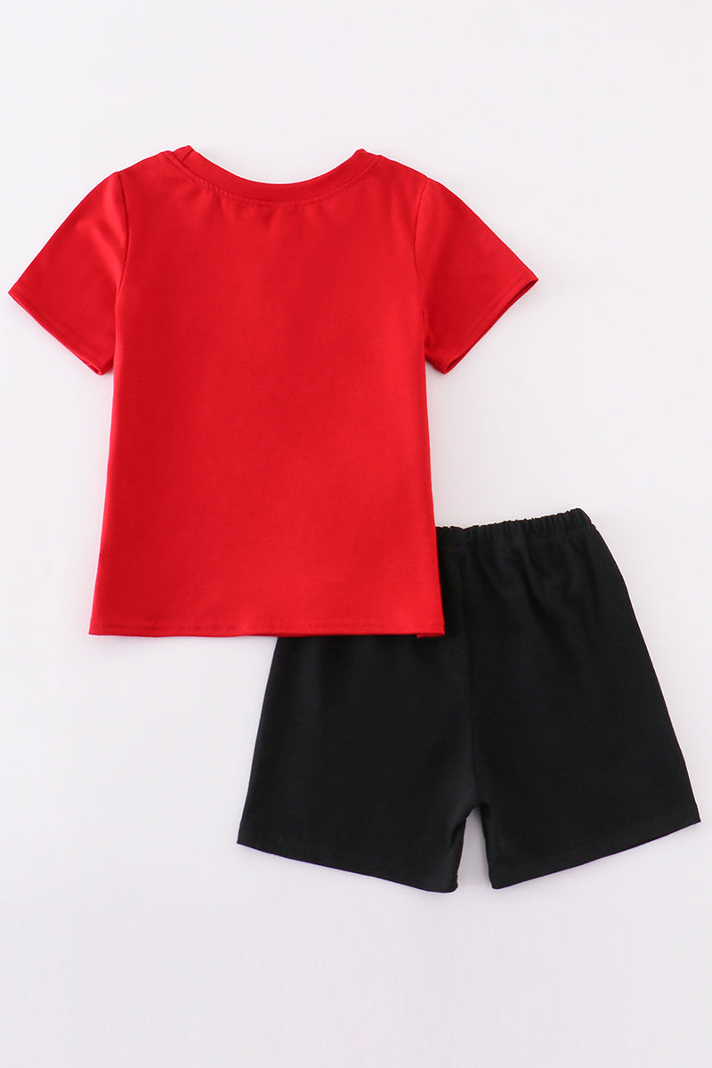 Red character applique boy set