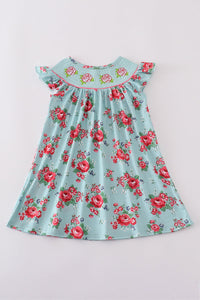 Rosebud bliss print smocked girl dress