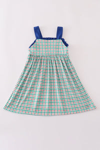 Blue apple french knot plaid dress