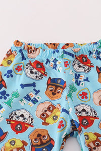 Blue character print pajamas set