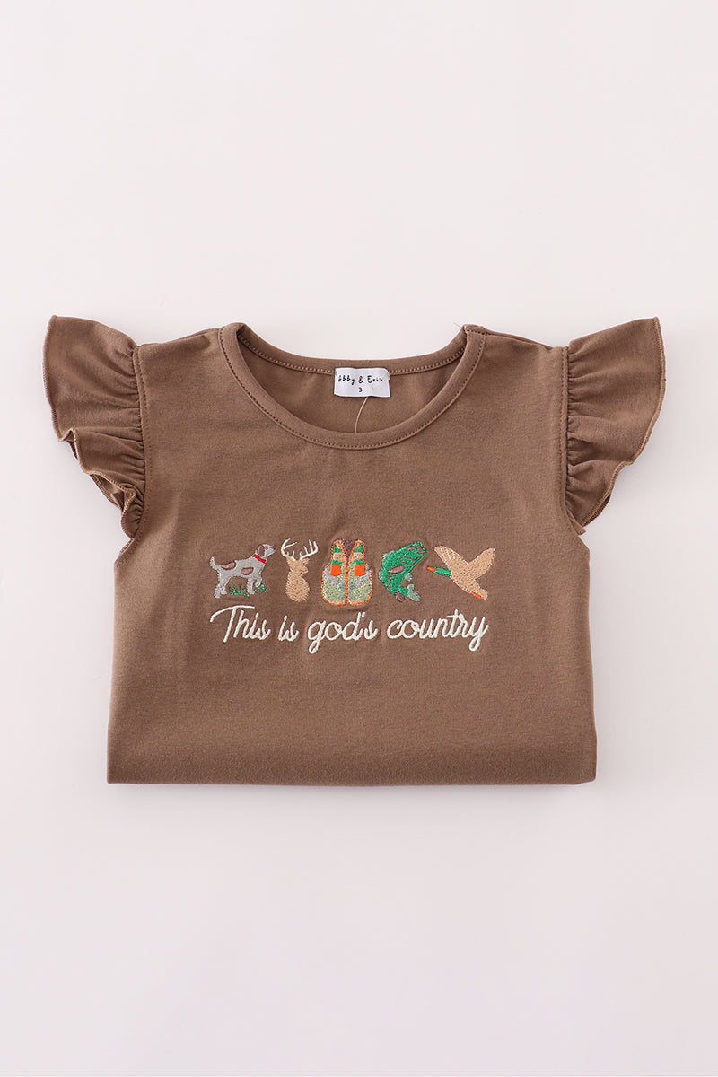 Brown  god's country embroidery skorts set