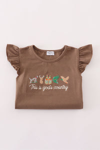 Brown  god's country embroidery skorts set