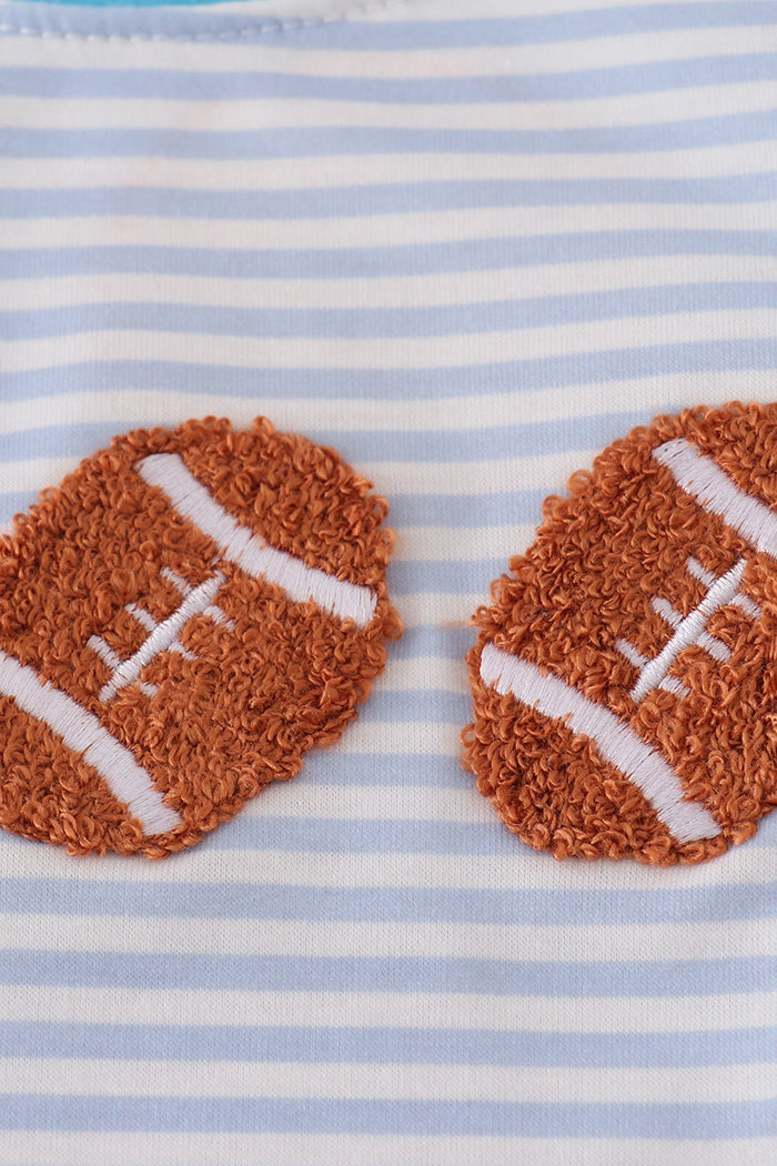 Blue football french knot stripe top